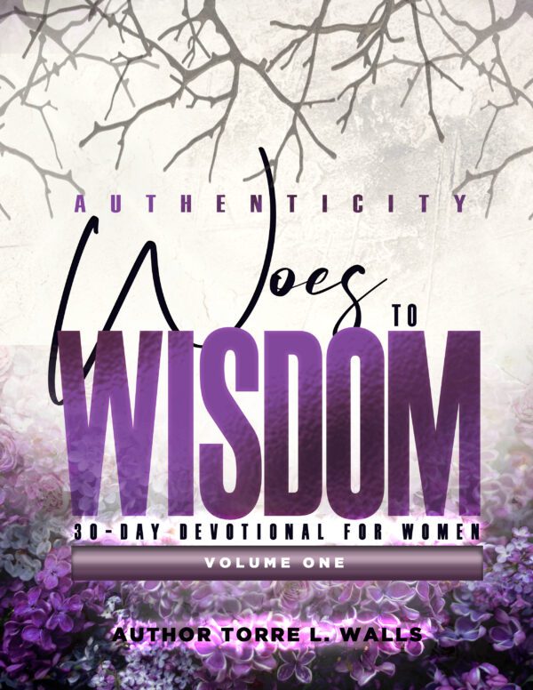 A purple and white cover of the book authenticity goes to wisdom.