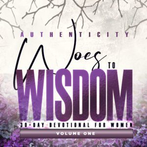 A purple and white cover of the book authenticity goes to wisdom.